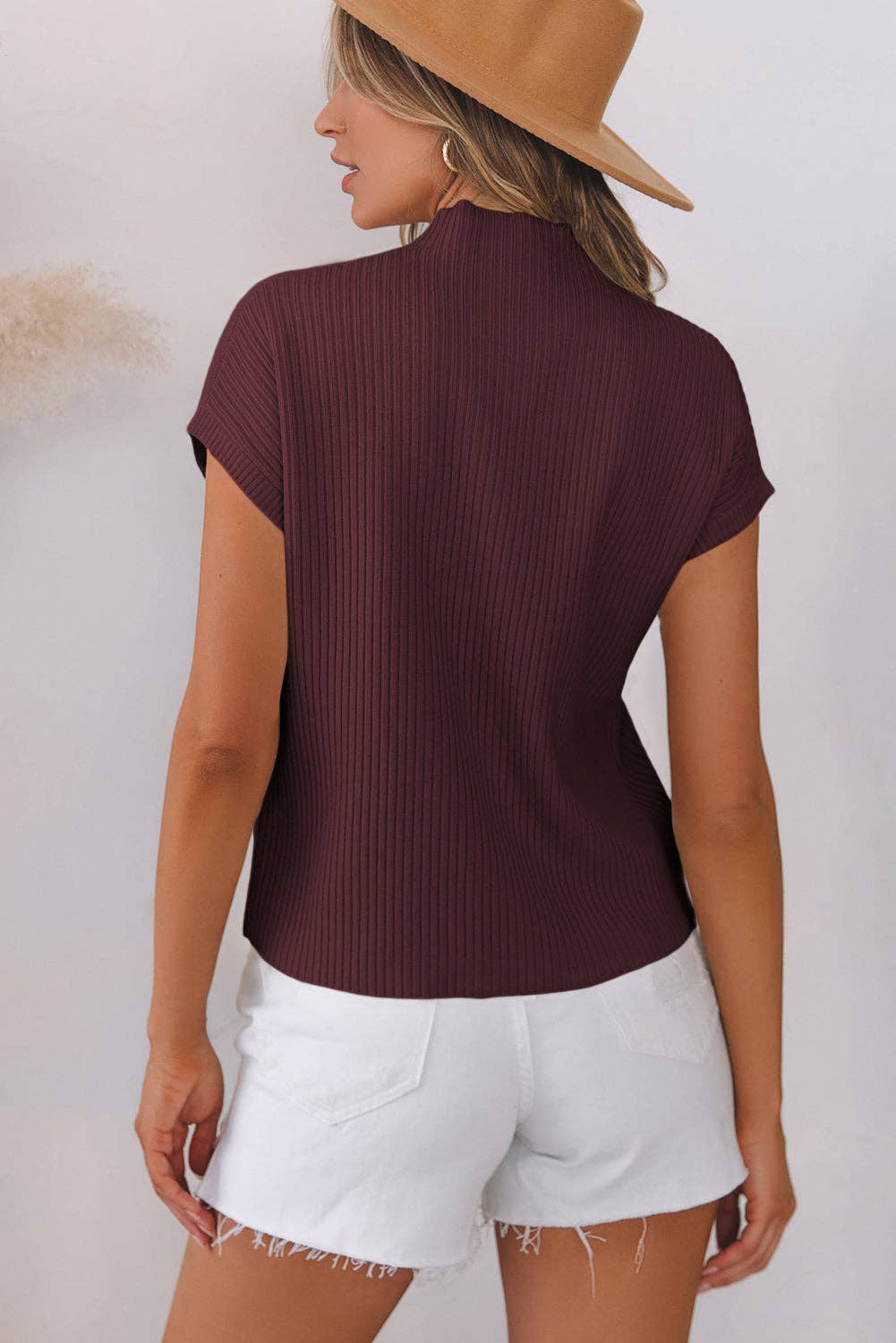 OMG! Solid Ribbed Knit Patch Pocket Short Sleeve Sweater