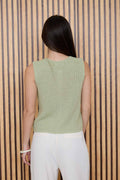 ROUND NECK SLEEVELESS KNIT BUTTON DOWN CARDIGAN