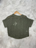 Olive Pointelle Knit Crop Top