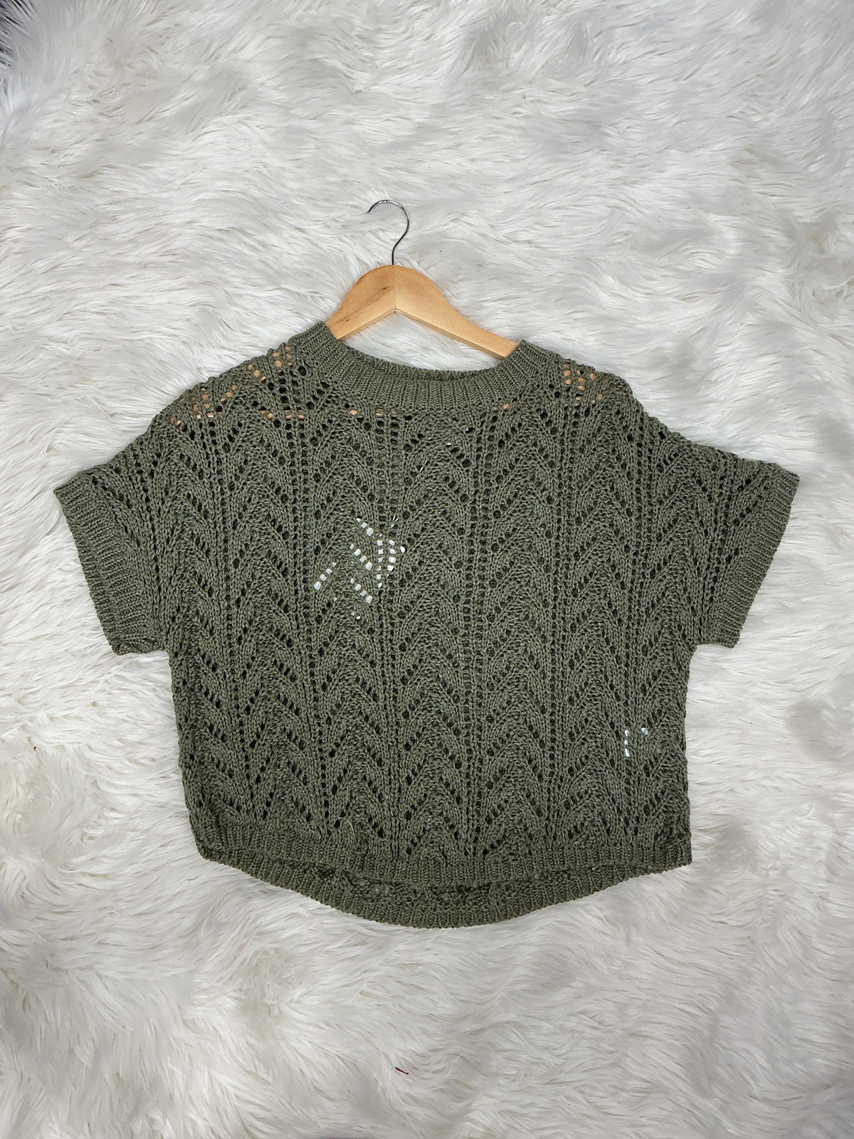 Olive Pointelle Knit Crop Top