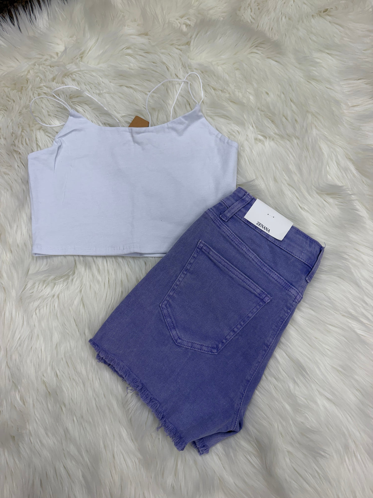 Purple Zenana Shorts. Light wash