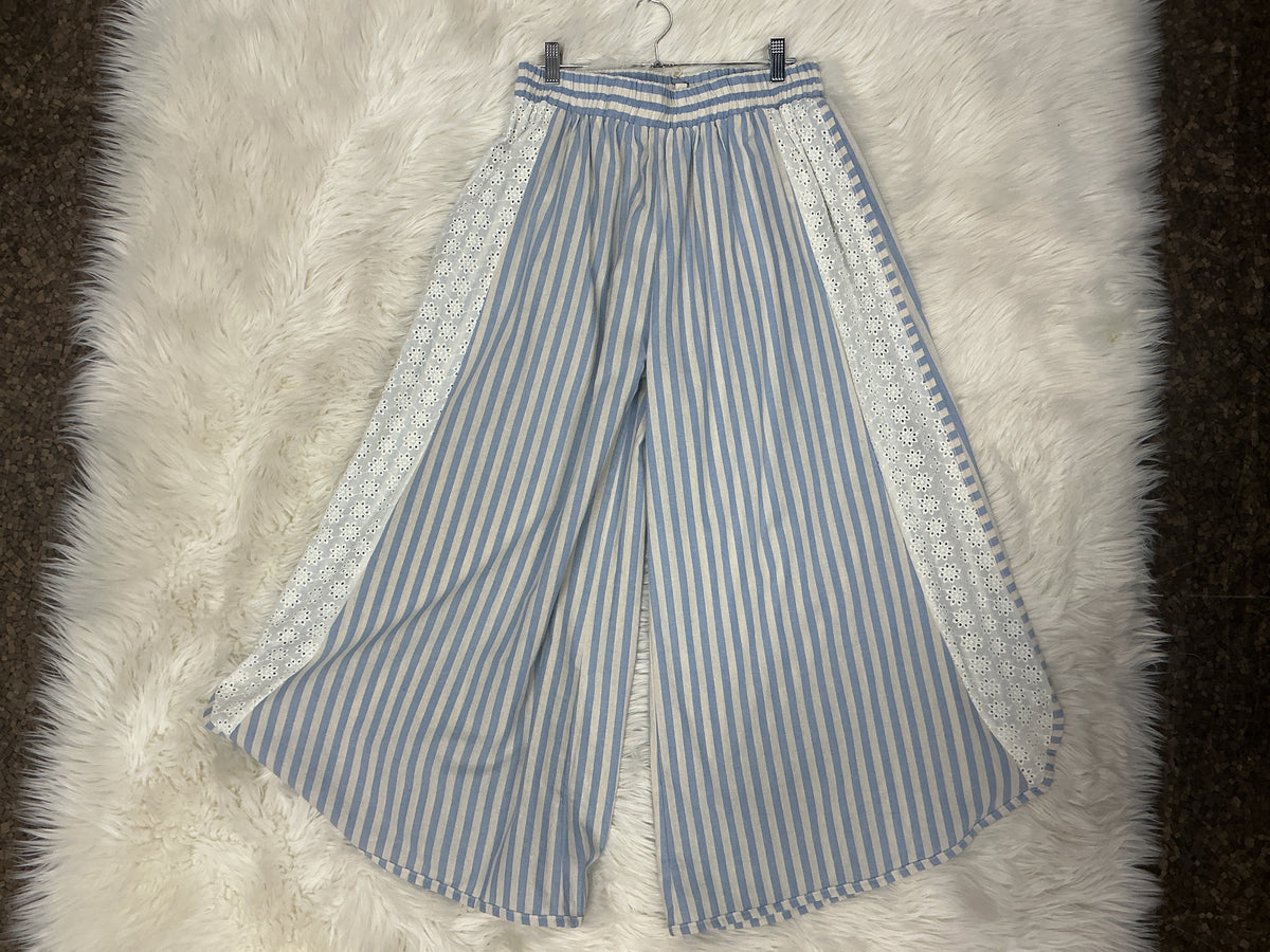 Stripe & Eyelet Tulip Wide-Leg Pants