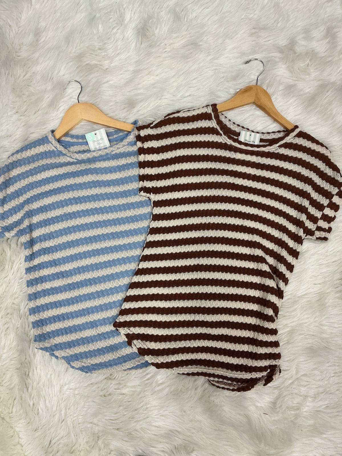 Textured Stripe Knit Crew Neck Tee