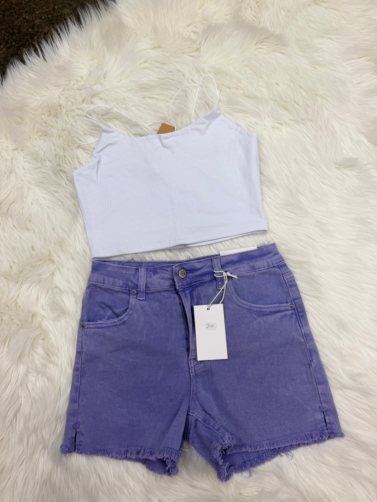 Purple Zenana Shorts. Light wash