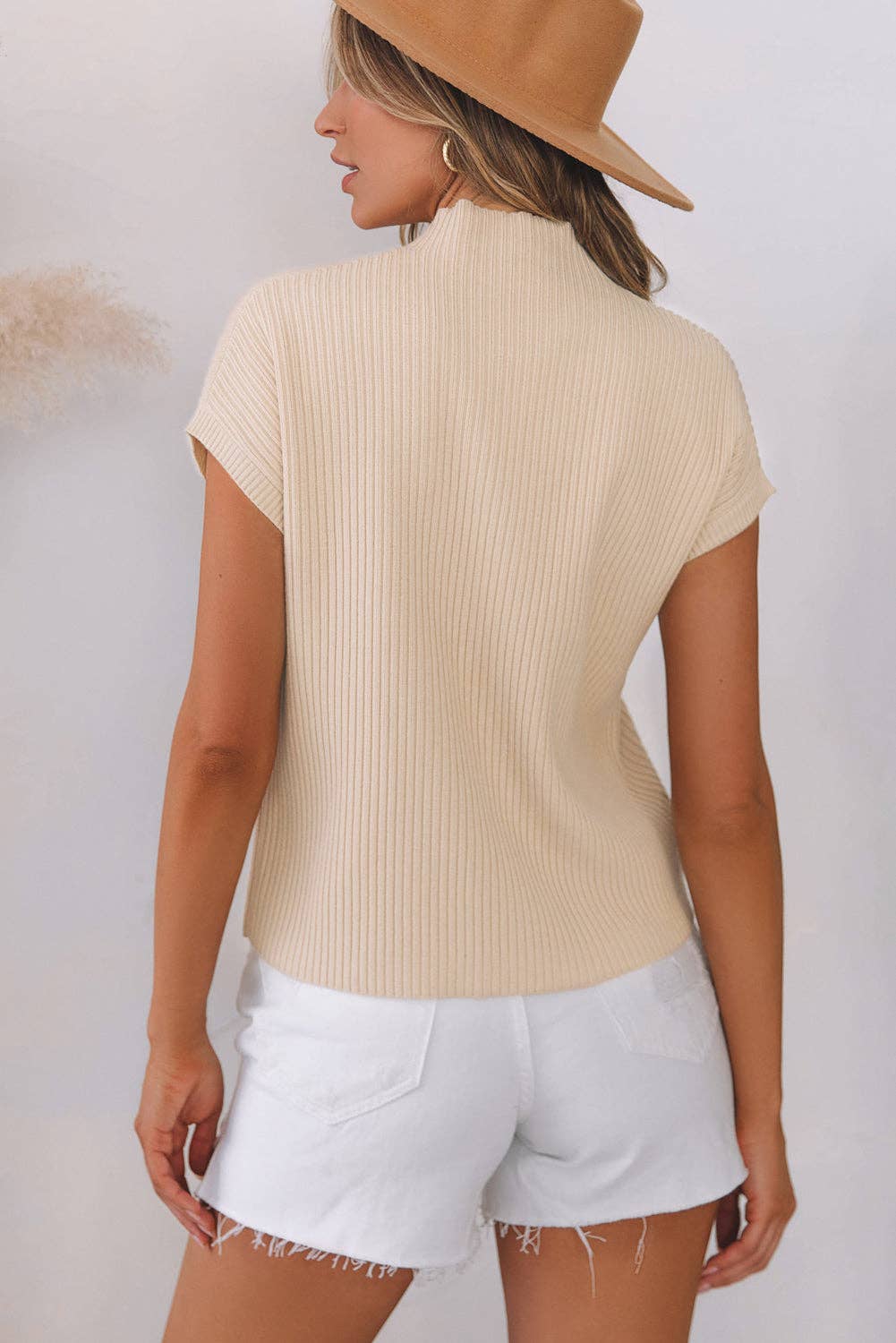 OMG! Solid Ribbed Knit Patch Pocket Short Sleeve Sweater