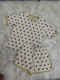 Cream and Blue Polka Dot