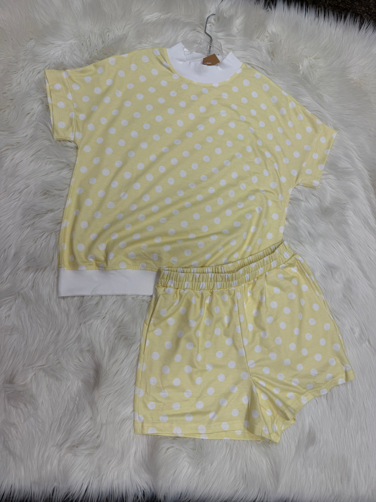 Yellow and White Polka Dot Set