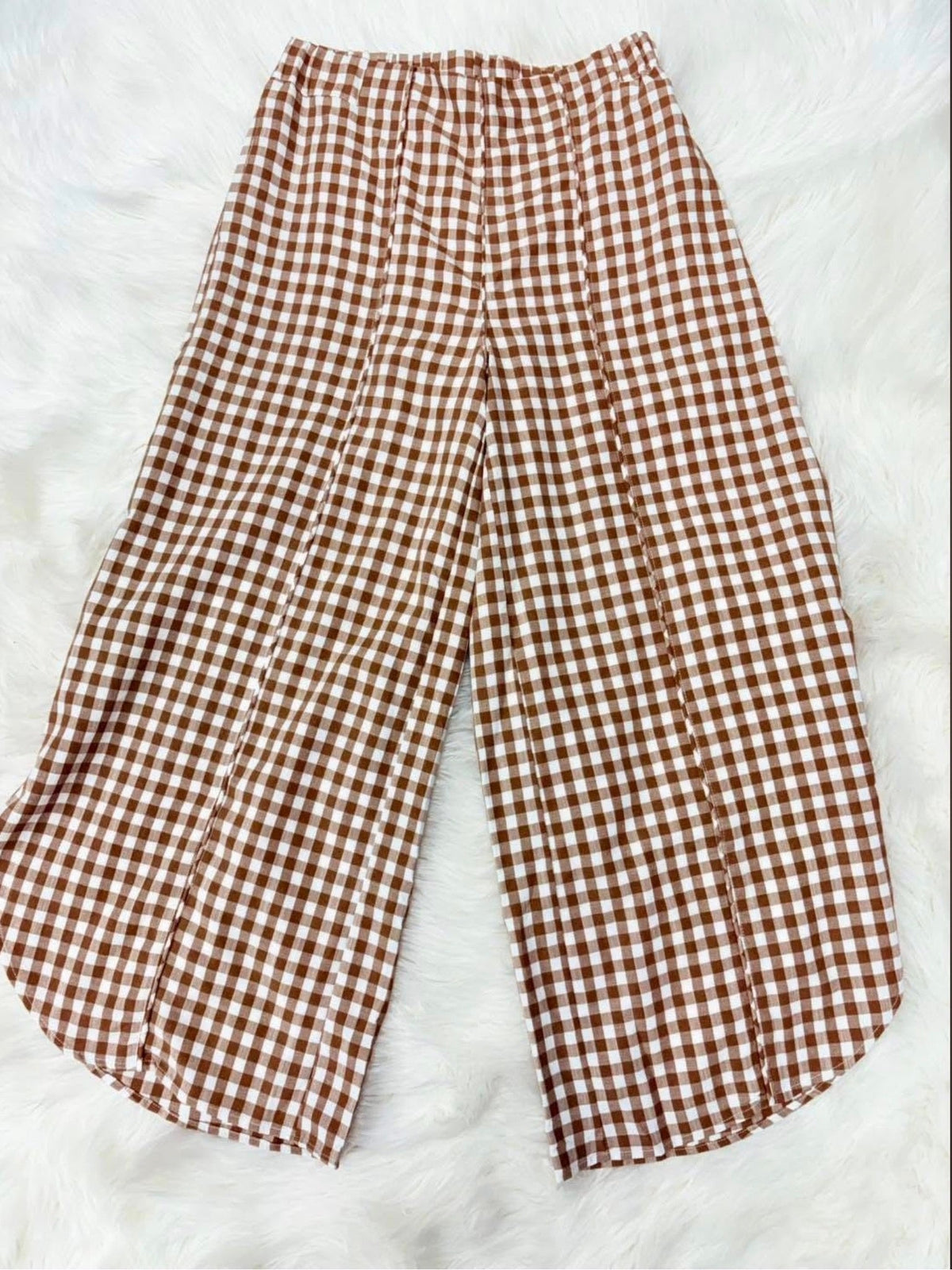 Gingham Tulip Hem Wide Leg Pants