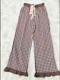 Gingham Ruffle Wide Leg Pants