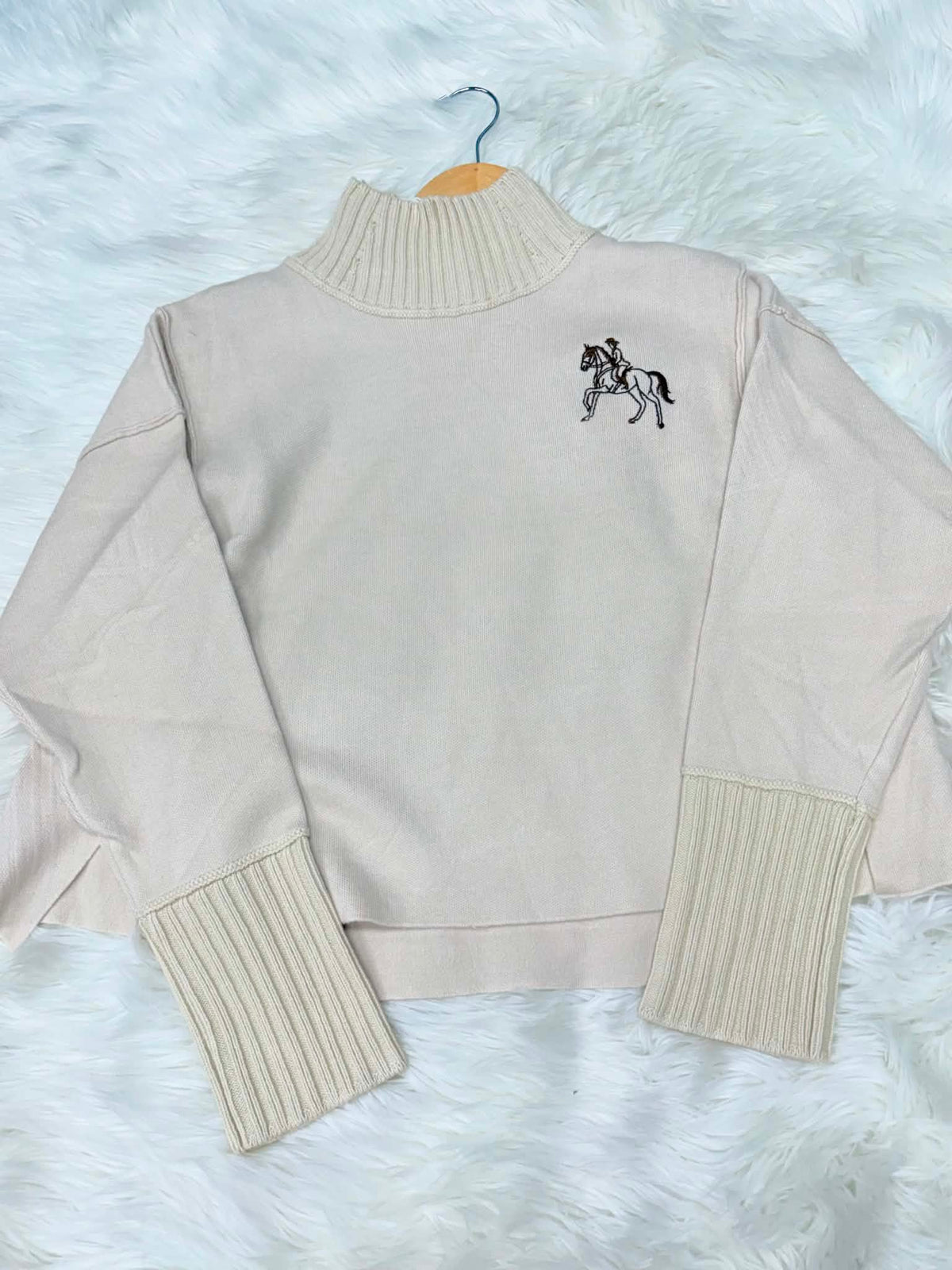 Mockneck Horse Embroidered Sweater