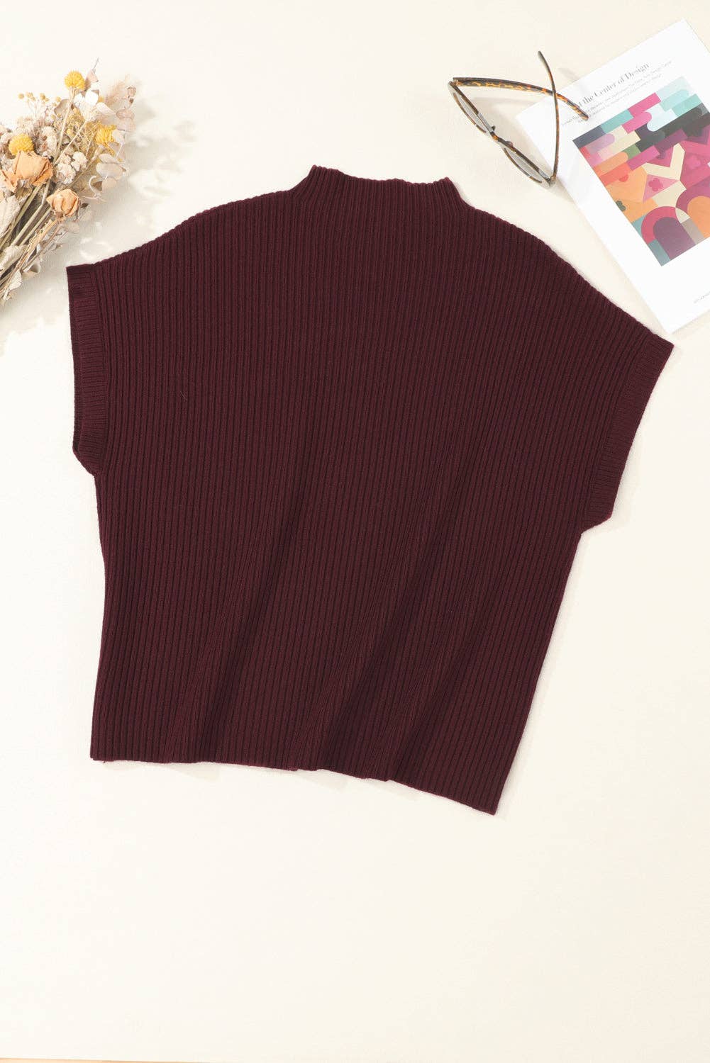 OMG! Solid Ribbed Knit Patch Pocket Short Sleeve Sweater
